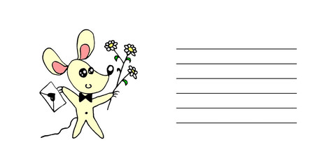 Background for greeting card, letter, Declaration of love with hearts and cute animals. Simple illustration for stationery, invitation, notebooks, girls, birthday, Valentines day