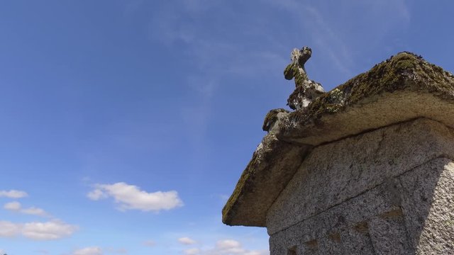 Typical corn stone driers granaries Espigueiros in Soajo village Portugal 4k