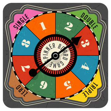 Vintage style spinner for board game with spinning arrow, numbers, and letters. Design elements for web pages, gaming, print, games. 