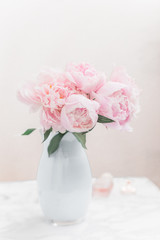 bouquet of pink peonies in a vase