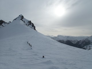 winter alpine landscape for skitouring in stubaier alps in austria