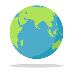 Planet earth isolated on a white background with shadow. Vector, cartoon illustration of the planet Earth.