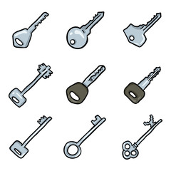 Obraz premium Vector Set of Color Doodle Keys Icons.