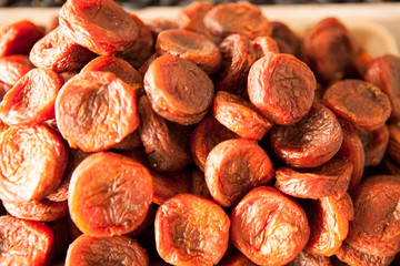 Dry apricots. Ripe dried sweet apricot fruit.