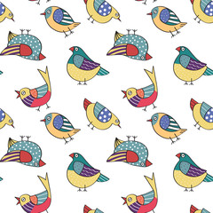 Seamless pattern with hand drawn birds in the white backdrop. pattern texture for fabric, wrapping, textile, wallpaper, apparel.