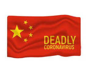 China Coronavirus. Wuhan Deadly Coronavirus and Virus. Dangerous Epidemic and Quarantine Symbol, Flag, Icon and Concept. Cartoon Vector illustration and Art