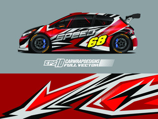 Fototapeta premium Vehicle graphic livery design vector. Graphic abstract stripe racing background designs for wrap cargo van, race car, pickup truck and adventure. Full vector Eps 10.
