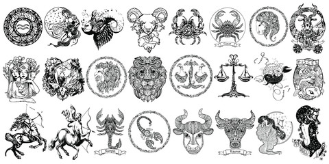 Zodiac signs. hand drawn vector isolated on a transparent background