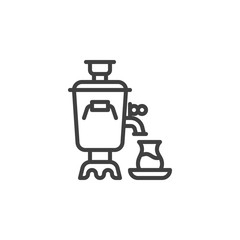 Fototapeta premium Traditional tea samovar line icon. linear style sign for mobile concept and web design. Azerbaijan Samovar and tea glass outline vector icon. Symbol, logo illustration. Vector graphics