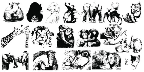 Animals in love. Hand drawn vector