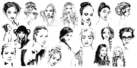 Portraits of girls hand-drawing vector