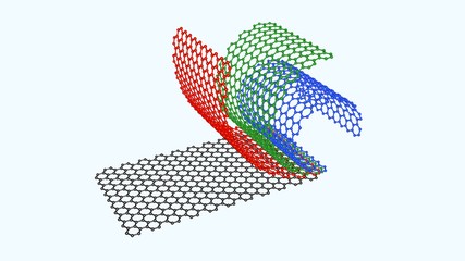 Graphene layering , stacking . Hexagon layers stacked on top of each other.  Nanomaterials, supermaterials . 3d rendering illustration