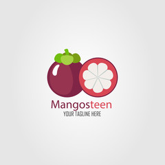 Mangosteen and slices of mangosteen. Fruits Flat vector illustration icon.