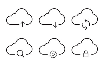 Obraz premium Illustration vector: Cloud data and technology line icons. 