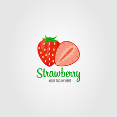 Strawberry and slices of Strawberry icon. Isolated object. Strawberry logo. Healthy food. Vitamin food. Vector illustration.	