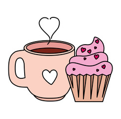 cup coffee with cupcake isolated icon vector illustration design