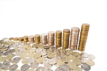 A chart of cash coins showing the change in income and financial wealth.