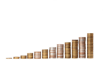 A chart of cash coins showing the change in income and financial wealth.