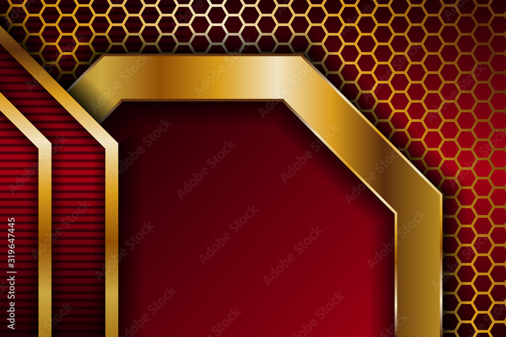 Wall mural gradient red color modern abstract background with gradient gold element designs. the element is oct