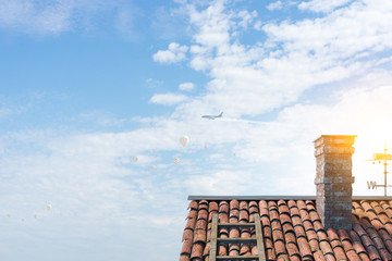 House brick roof. Mixed media