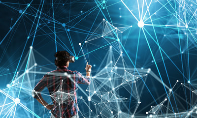 Experiencing virtual technology world. Mixed media