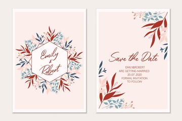 Floral card set. Botanical card mock up