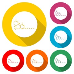 Cannabidiol or CBD molecular structural icon with long shadow