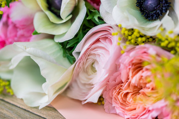 Close-up Large Beautiful bouquet of mixed flowers. Flower background and Wallpaper. Floral shop concept . Beautiful fresh cut bouquet. Flowers delivery