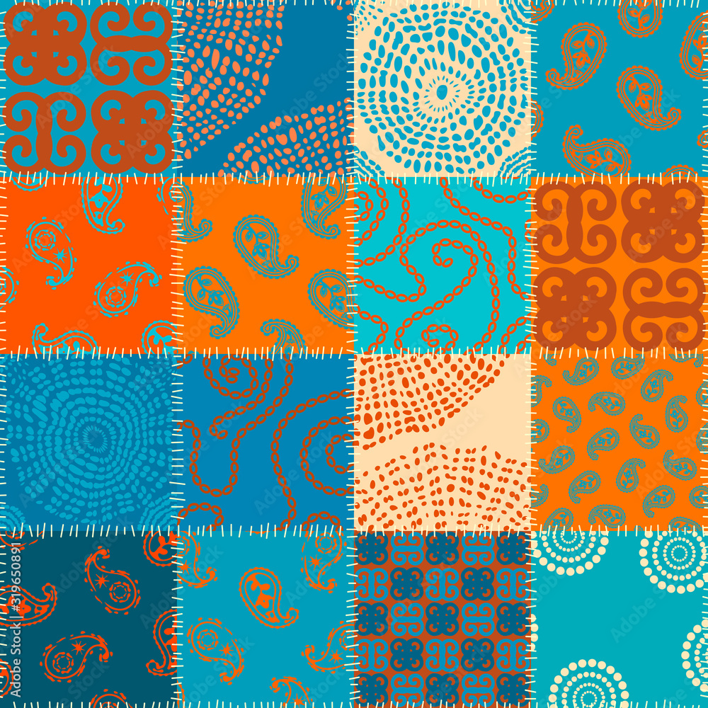 Poster Patchwork textile pattern. Seamless quilting design background.