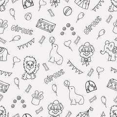 Circus seamless pattern. Doodle elements. Vector illustration.