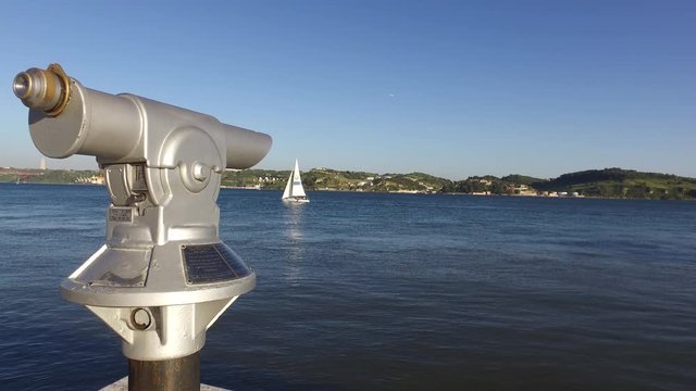 Tourist Telescope river tejo view Lisbon Portugal