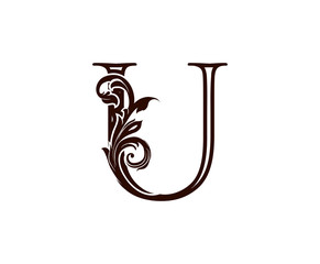 U Letter Luxury Logo. Brown U With Classic Leaves Shape design perfect for fashion, Jewelry, Beauty Salon, Cosmetics, Spa, Hotel and Restaurant Logo. 