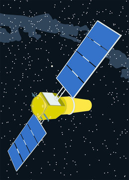 Telescope artificial satellite in space,  CoRoT - space observatory. telescope satellite in space