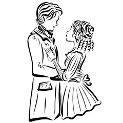 beautiful romantic couple in love, black pattern