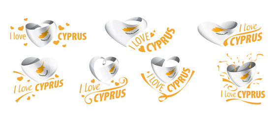 National flag of the Cyprus in the shape of a heart and the inscription I love Cyprus. Vector illustration