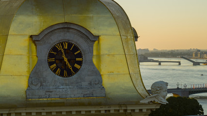 The clock tower of the Cathedral of Peter and Paul in the Peter and Paul Fortress