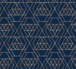 Abstract diamonds geometric lines seamless pattern. Shining  brilliant rock golden edge brink . Vector triangular grid.