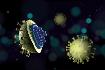 3d illustration, close up of microscope Hepatitis B Virus