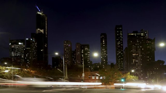 Melbourne Time lapse of Skyline of Modern City at night 
