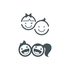 Kid logo children icon happy girl boy kids play joy cute cheerful young happiness cartoon character friends illustration kindergarten smile adorable school vector education drawing baby 