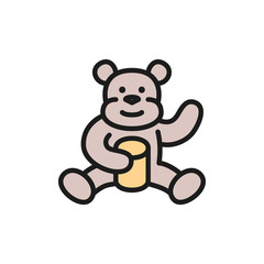 Bear eating sweet honey flat color line icon.