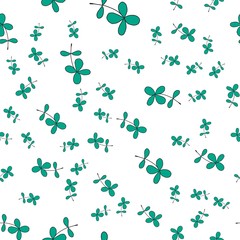  green flowers on a white background. seamless pattern with hand-drawn leaves. Baby kids background. Vector illustration. For printing cups, textiles, fabric, Wallpaper, banner, web, note,packaging.