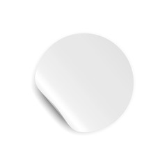 Round sticker with curled corner vector mockup. Price tag template, white color.