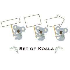 プラカードを持つコアラのイラストセット　カラー　線なし