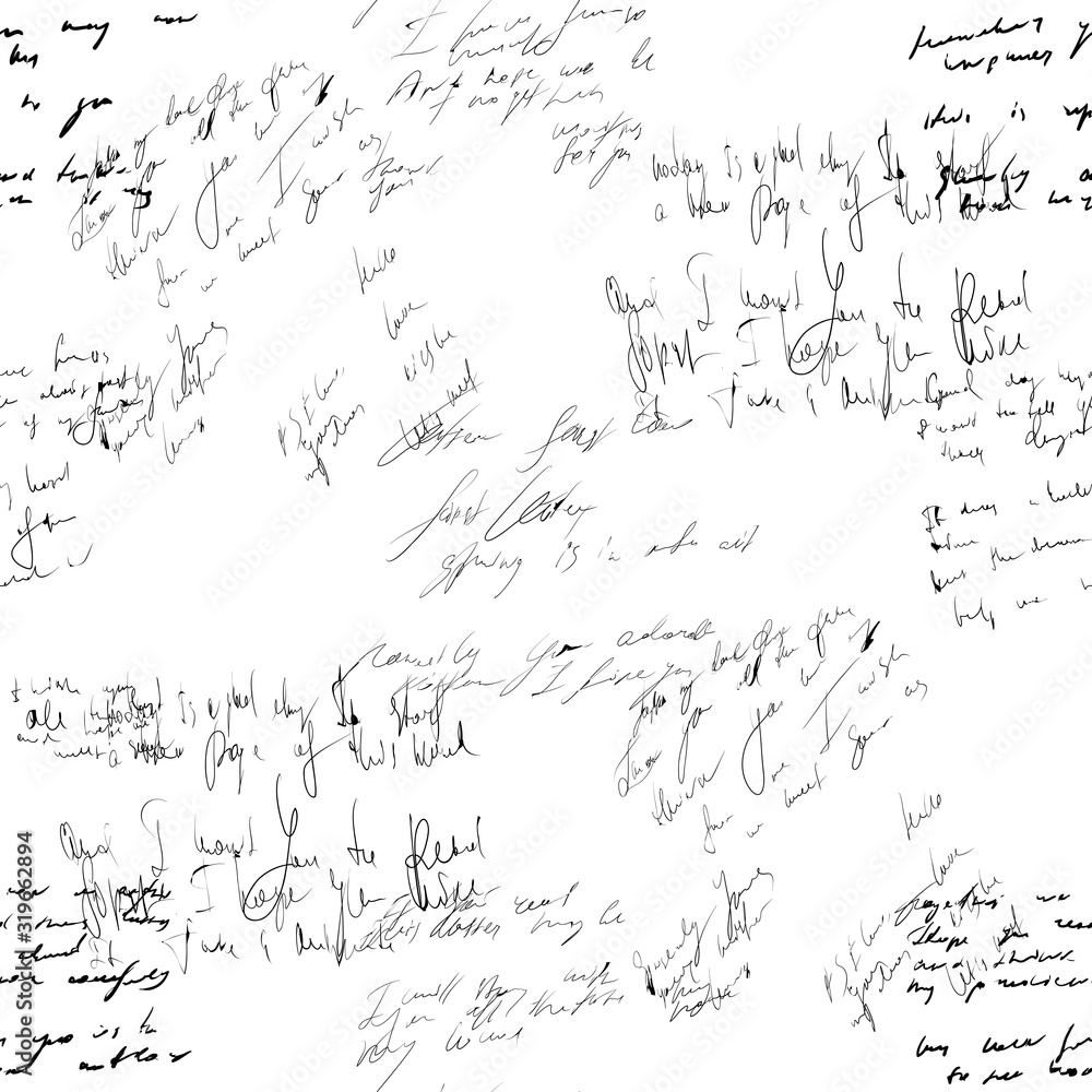 Fototapete seamless abstract text pattern. handwritten font on a white background. ink on paper