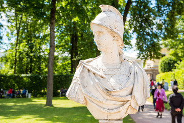 A statue in The Catherine Palace, a Rococo palace located in the town of Tsarskoye Selo, 30 km...