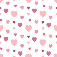 Plakat Seamless pattern in stylish cozy pink hearts on white background for fabric, textile, clothes, tablecloth and other things. Vector image.