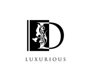 Elegant D Letter Swirl Logo. Black and White D With Classy Leaves Shape design perfect for fashion, Jewelry, Beauty Salon, Cosmetics, Spa, Hotel and Restaurant Logo. 