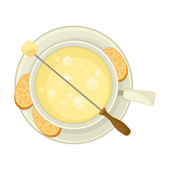 Cheese Fondue Served on Plate Top View Vector Illustration