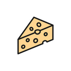 Piece of cheese with holes, delicacy flat color line icon.